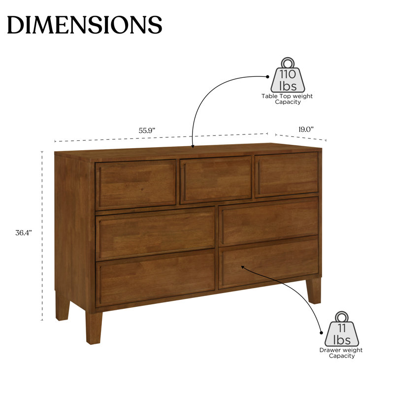 Commode en bois 7 tiroirs Knighten, Noyer