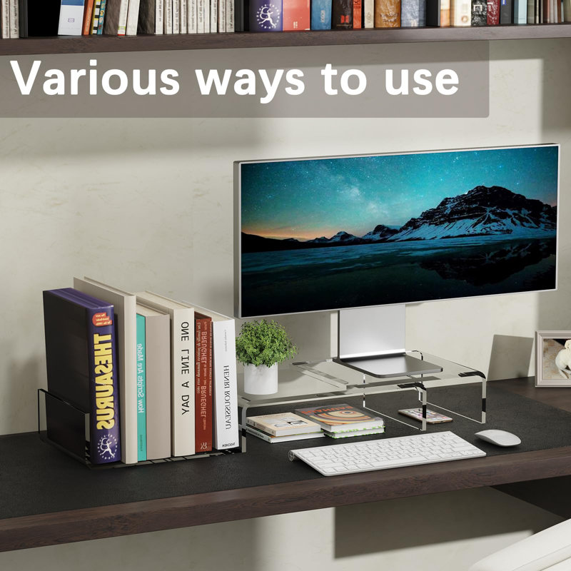 Acrylic Monitor Stand Riser,Dual Monitor Stand With Adjustable Length And Angle,3 Shelf