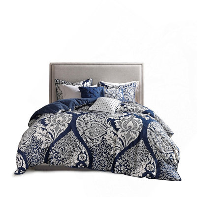 Full 6 Piece Duvet Cover Set Printed Duvet Cover Set With Intricate Damask Design And Oeko-Tex Certified Cotton Sateen For Comfort And Style