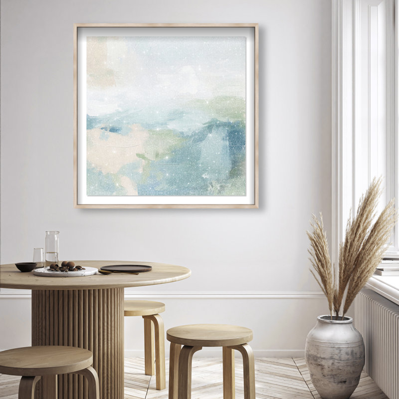 Turquoise Echoes I Shadowbox Abstract Print by Oliver Gal, Black Frame, 12 x 12, 41.5"H x 41.5"W, Natural Oak Frame