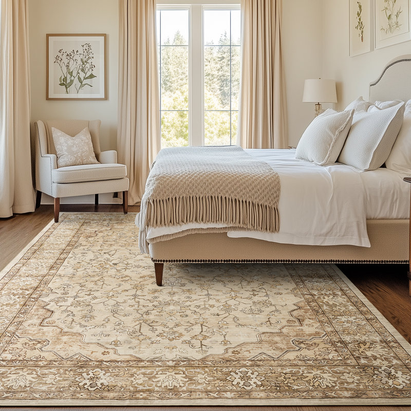 Redenhalk Area Rug Beige, Machine Washable Rug,Soft Accent Rugs,Non-Slip Non-Shedding Low-Pile Floor Carpet