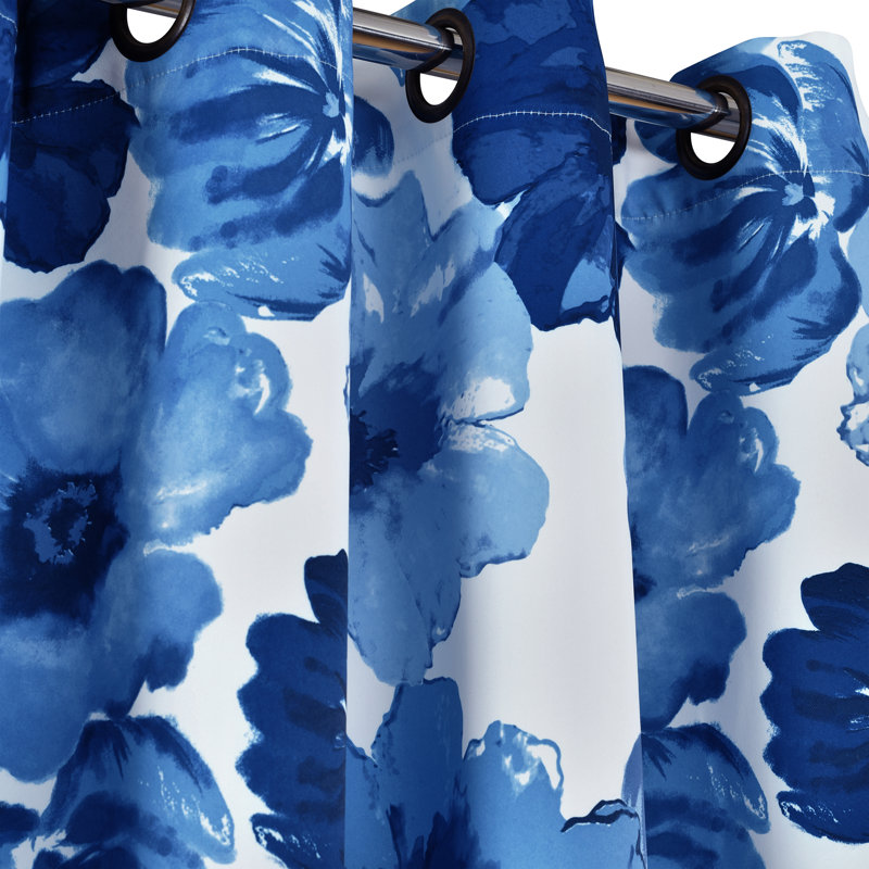 Leah Room Darkening Curtain Pair, 52"W x 84"L, Navy/White
