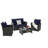 4 Pieces Outdoor Patio Chair , Garden Furniture With Coffee Table, - Material, For Backyard, Garden, Balcony, Poolside, Dark Blue, Water 4 Furniture, Cushions, Porch, Blue-521800988