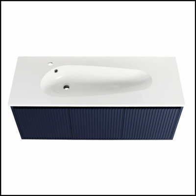 Meuble-lavabo flottant de 48 pouces avec lavabo en résine en forme de goutte, design moderne et minimaliste pour un rangement efficace et une esthétique élégante