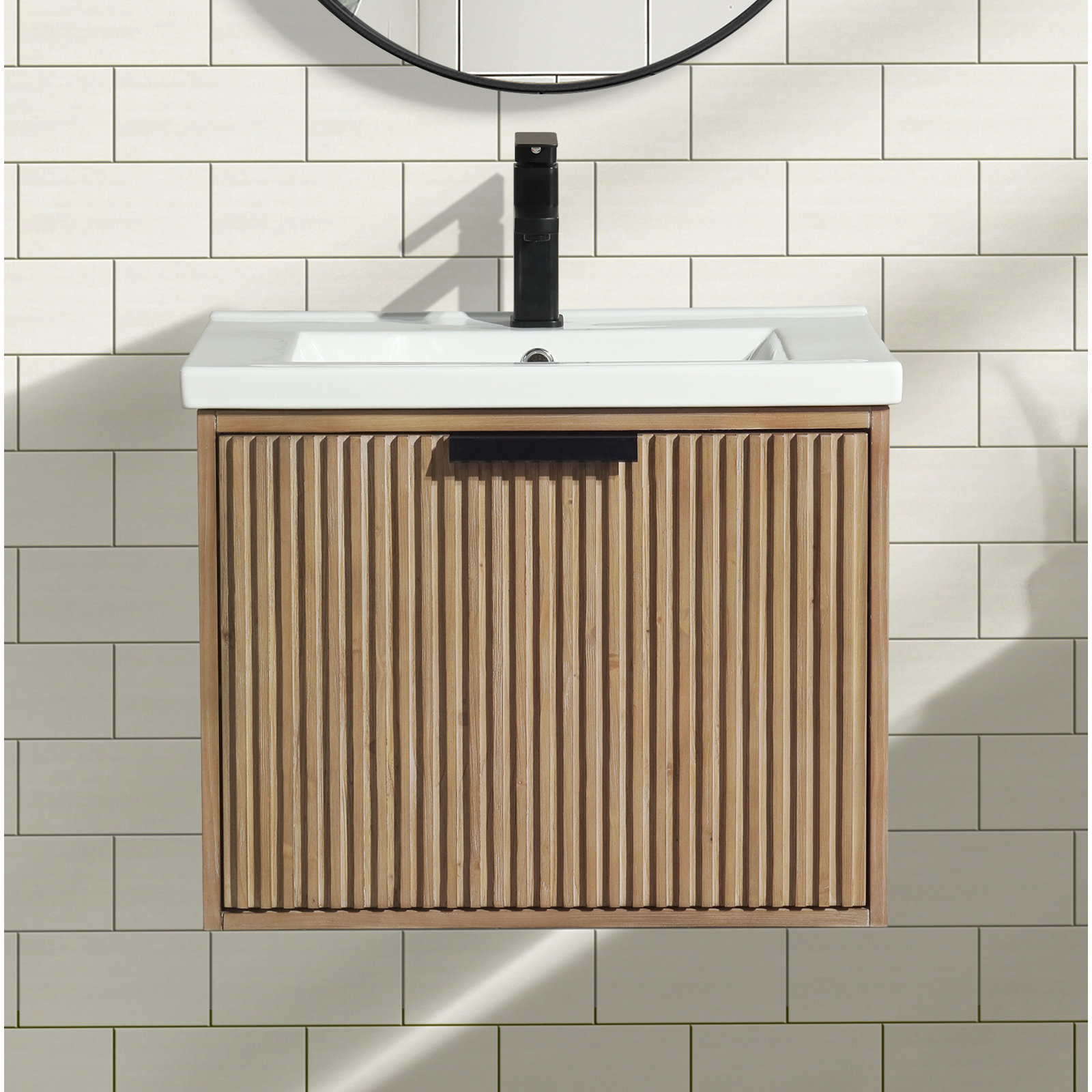 Anelie 24" Wall-Mounted Single Bathroom Vanity Set, Weathered Fir, Matte Black