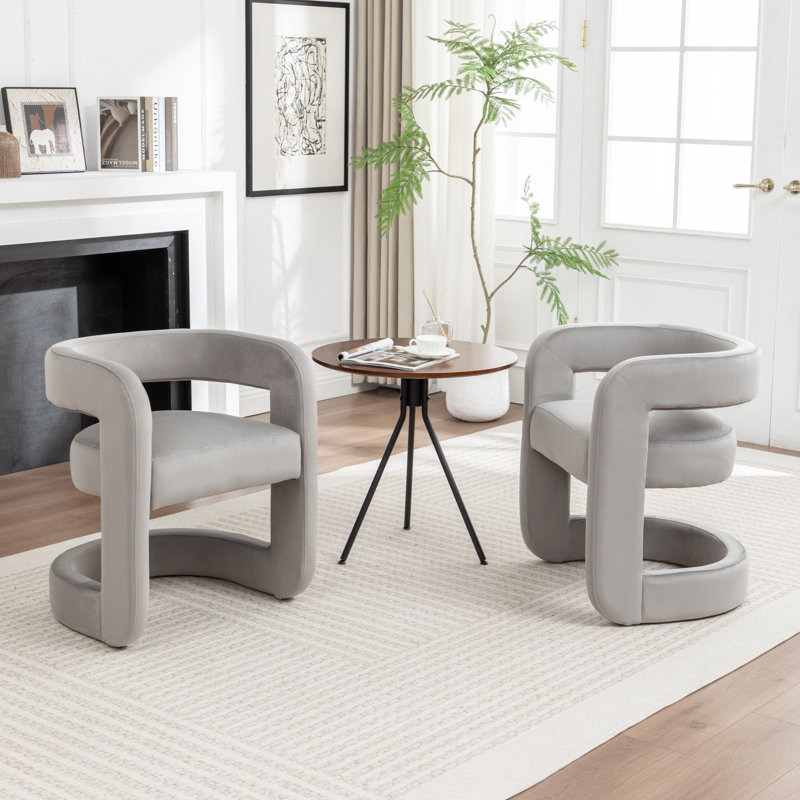 Modern Upholstered Barrel Chair, Gray Velvet