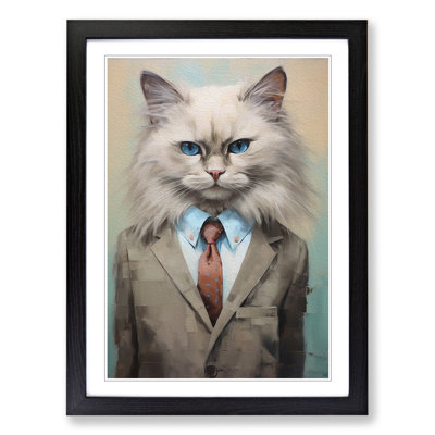 Ragdoll Cat in a Suit Painting - Framed Print