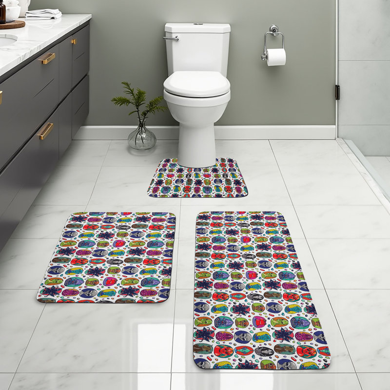  Alien Bathroom Rug Set 3 Pieces U-Shape & Rectangle Mats Multicolor