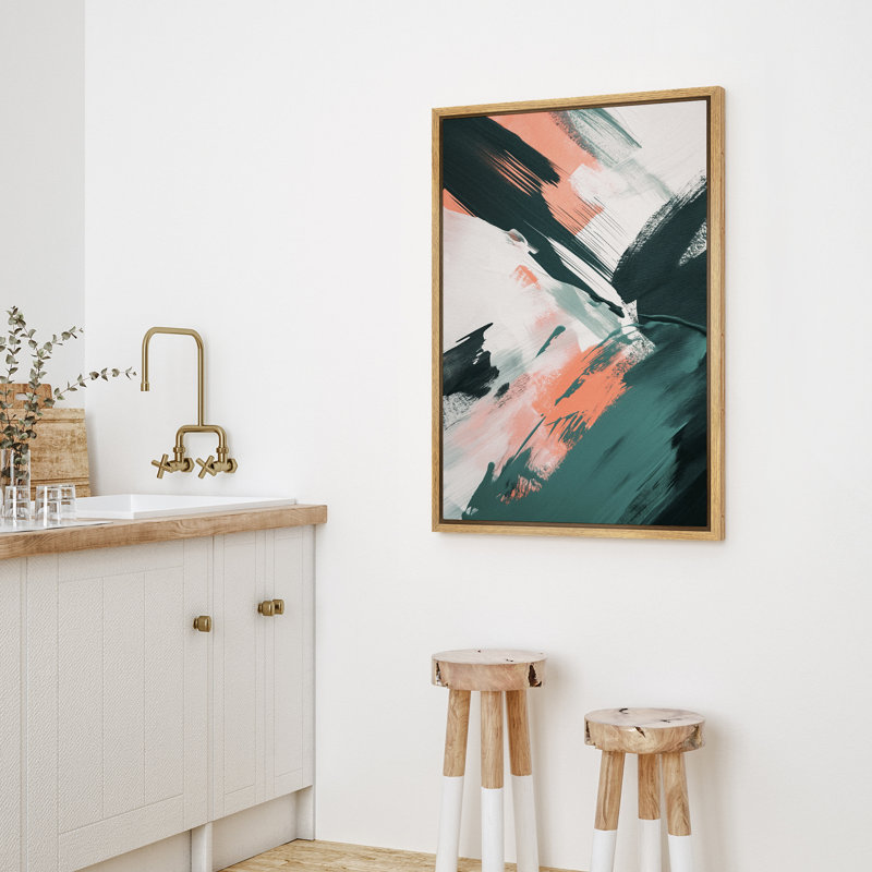 Impression sur toile encadrée de peinture abstraite orange verte, Naturel, H 24 po x l 16 po