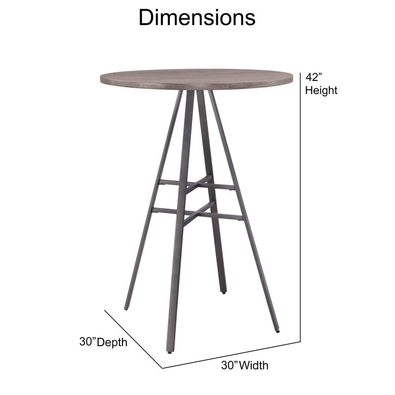 Deanna Round with Steel Base Dining Table, Dark Gray Driftwood/Gray