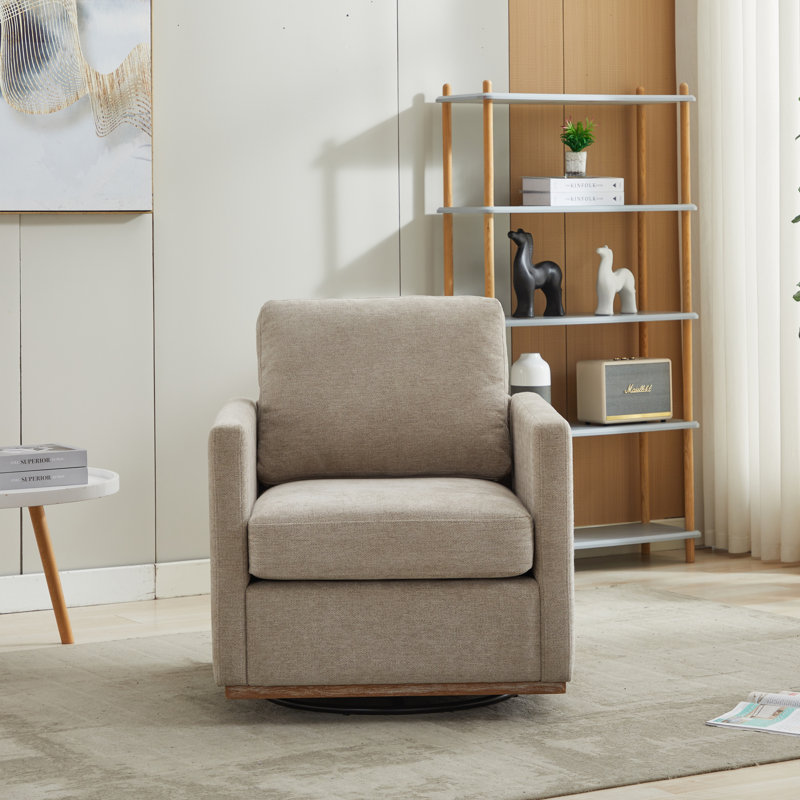 Wide Upholstered Swivel Armchair, Taupe