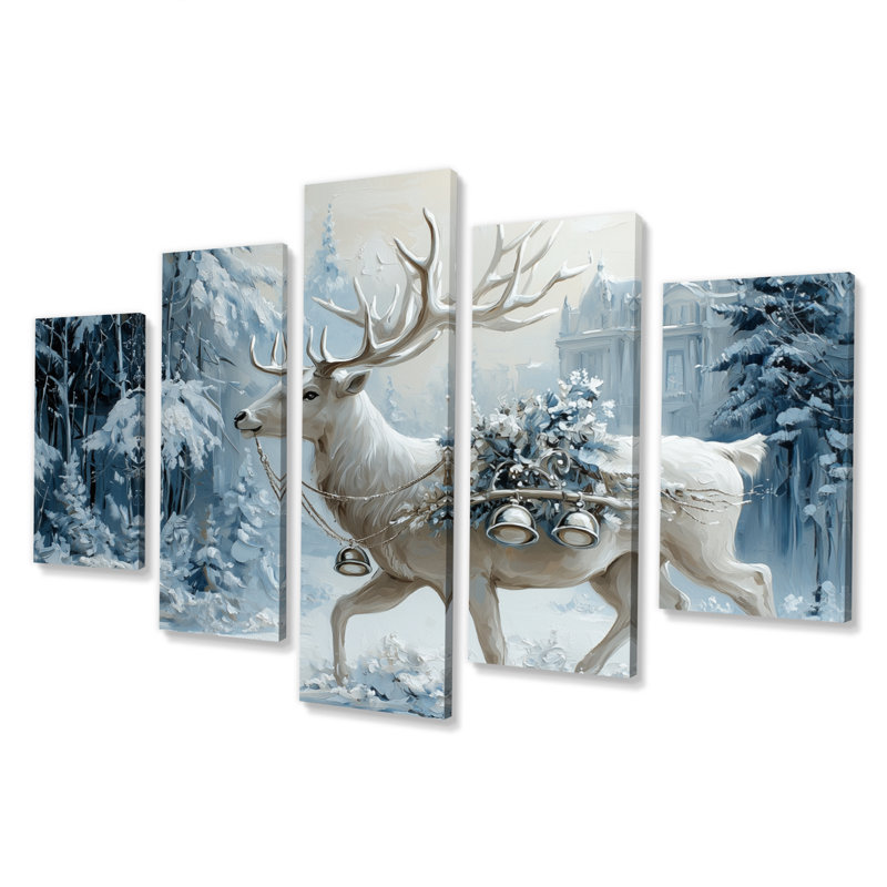 «White Christmas Winter Reindeer Magic - Christmas Santa Deer», ensemble d'art mural