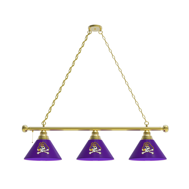 3 - Light Pool Table Lights Pendant, Brass, East Carolina Pirates
