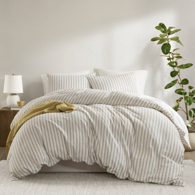Etta Tan All Season Modern Striped 3-Piece King Duvet Set