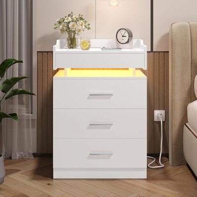 Hellstrom 3 - Drawer Nightstand-Nightstand with Charging Station and LED Light,Pull-Out Shelf,USB Ports and Outlets