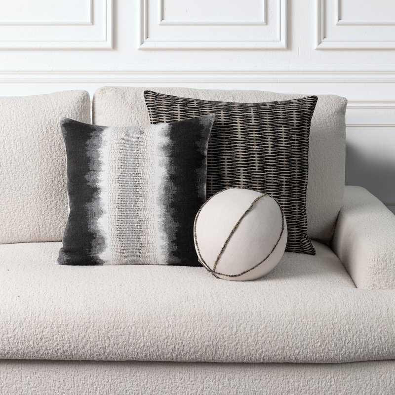 Micro Fringe Carbon Orb Woven Accent Pillow Cover & Insert, Carbon