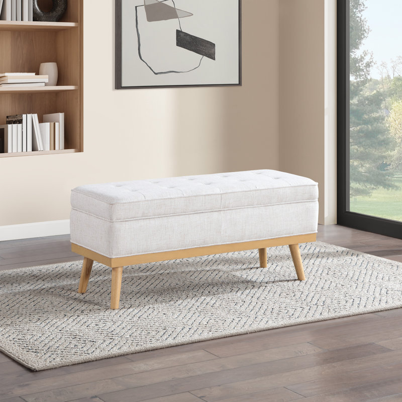Boyu Polyester Blend Upholstered Storage Bench, Ivory Linen Blend
