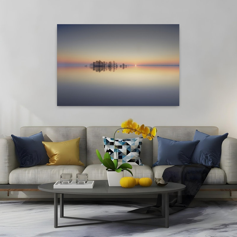 Lac, coucher de soleil, paysage minimaliste pacifique, art mural, H 40 po x l 60 po