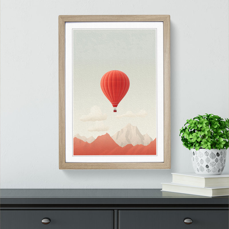 Hot Air Balloon Minimalism - Framed Print, 46cm H x 34cm W x 2cm D, Oak 
