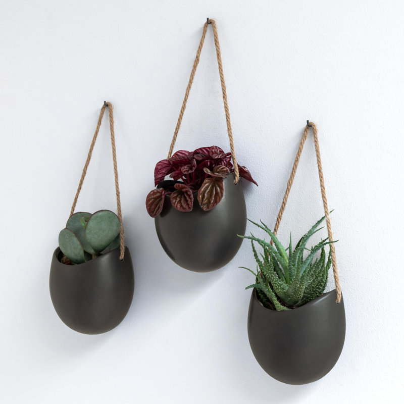 Hanging Ceramic Plant Pots 3 Pieces, Graphite