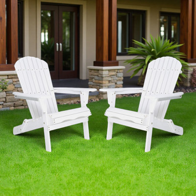 Set of 2 Solid Hemlock Wood Adirondack Chairs – Half Pre-Assembled, Foldable Outdoor Lounge Patio Chairs for Garden, Lawn & Backyard by Highland Dunes