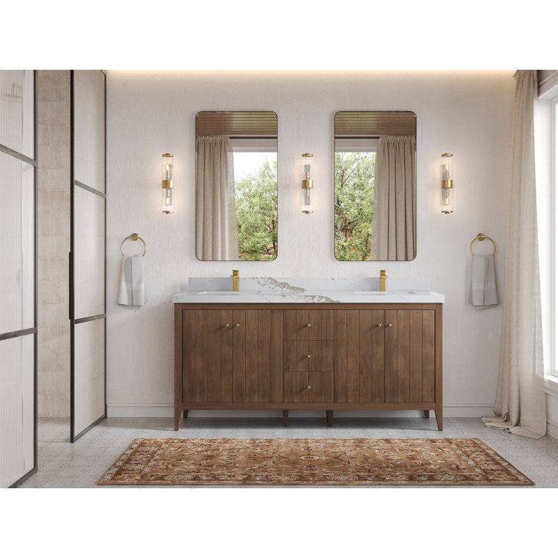 Atlanta Teak Double Bathroom Vanity with Calacatta Gold Top