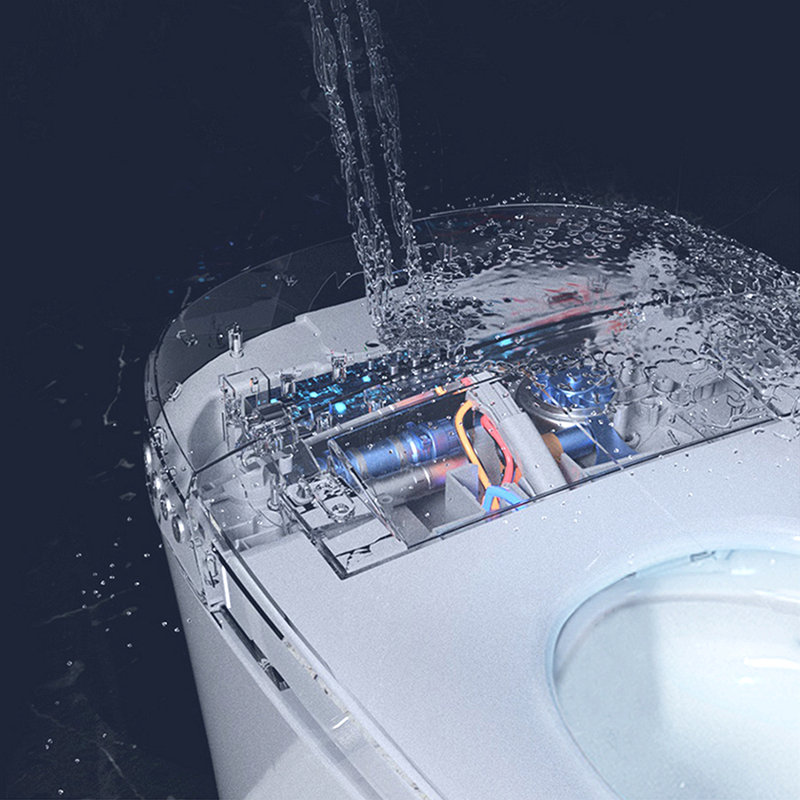 Heated Seat Smart Toilet  Without Bidet, Upmarket Compact Dual Flush Toilet 1/1.28 Gpf, Tank Less Toilet With Adjustable Temp Heated Seat, Foot Sensor Flush, White Night Light, Knob Control,Auto Flush