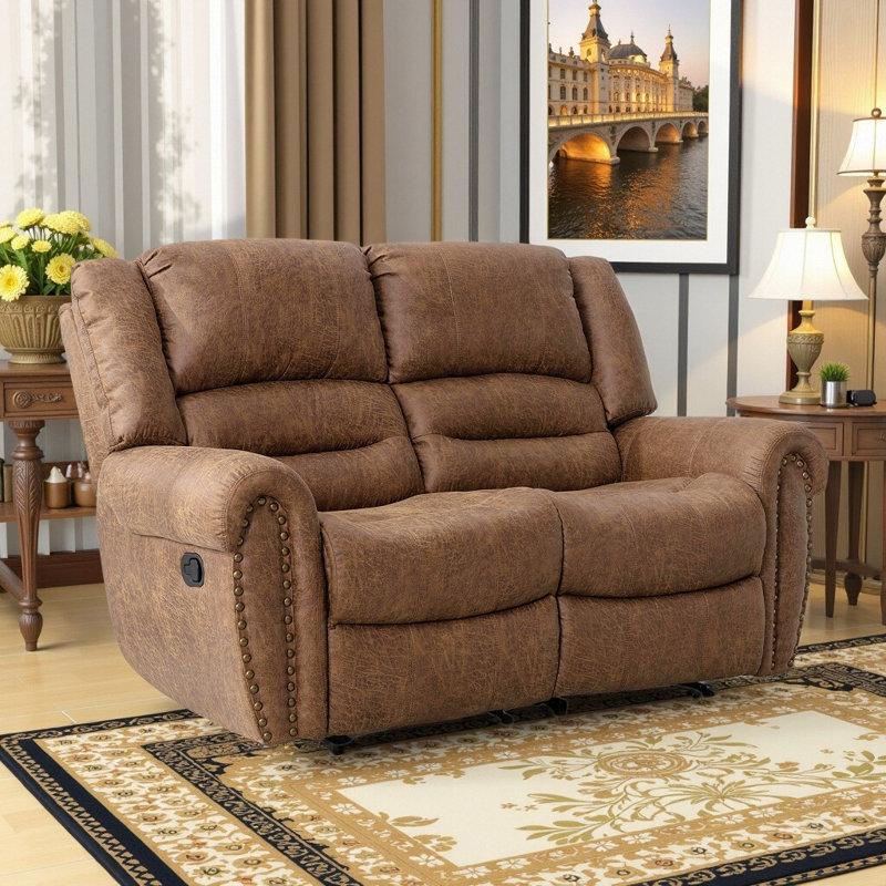 Causeuse inclinable manuelle en similicuir de 67 po de largeur, Brun