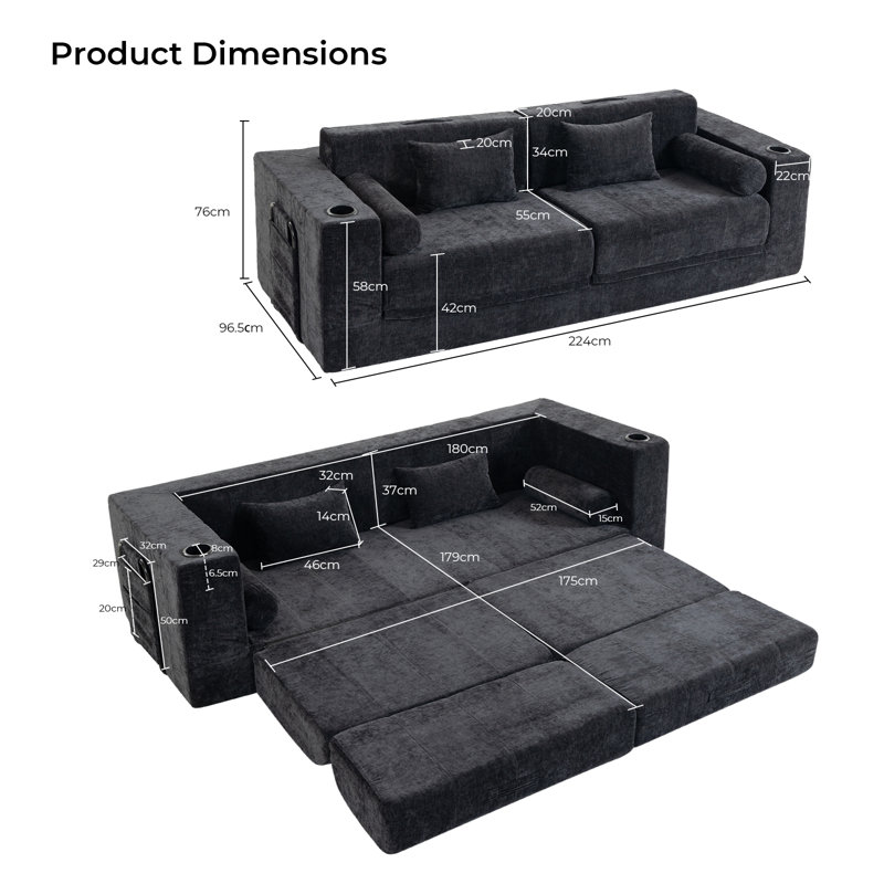 3 Seater Sofa, Dark Grey Chenille, Dark Grey