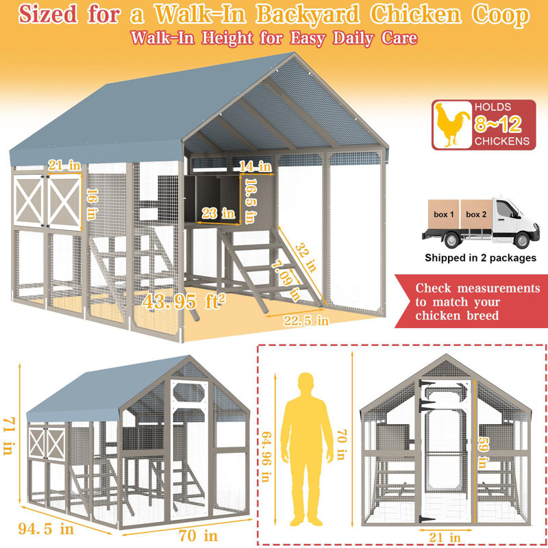Large Chicken Run Coop, Walk-In Poultry Cage With Waterproof & Anti-UV Cover