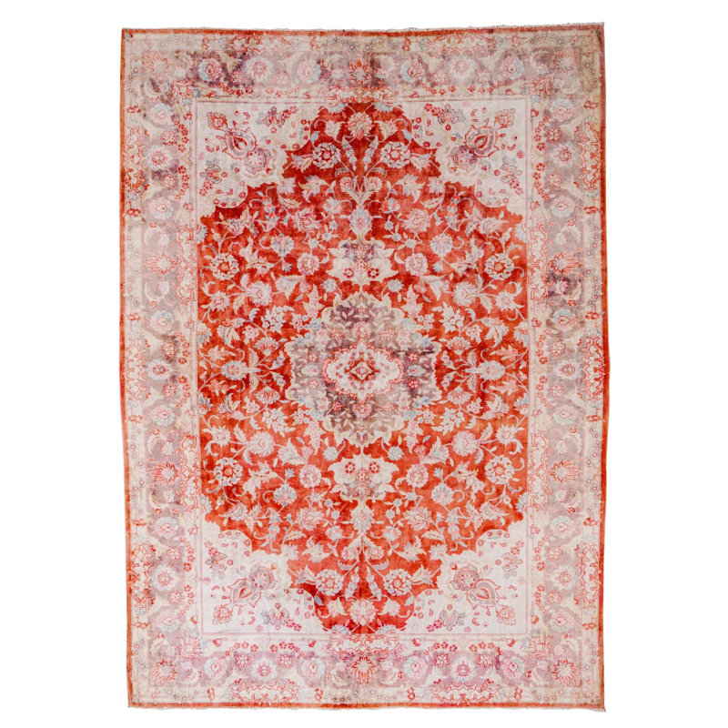 Vintage Handmade 6X9 Red And White Anatolian Turkish Oushak Distressed Area Rug