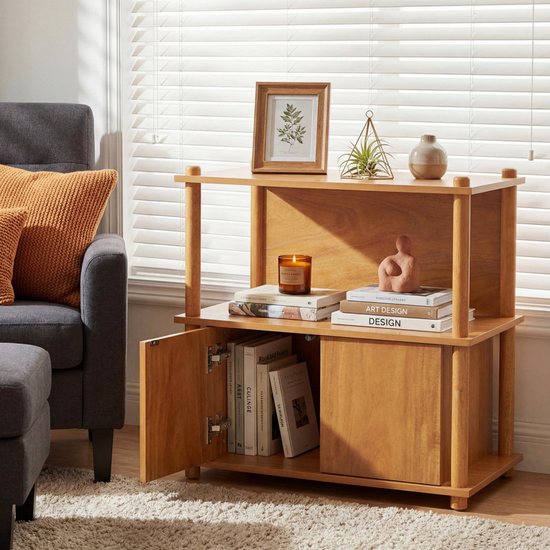 Table de chevet / table d'appoint en bois avec tablette ouverte et armoire de rangement