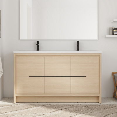 60'' Double Bathroom Vanity with Resin Top