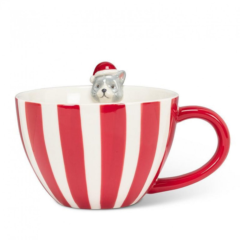 Grande tasse rayée avec chat des Fêtes