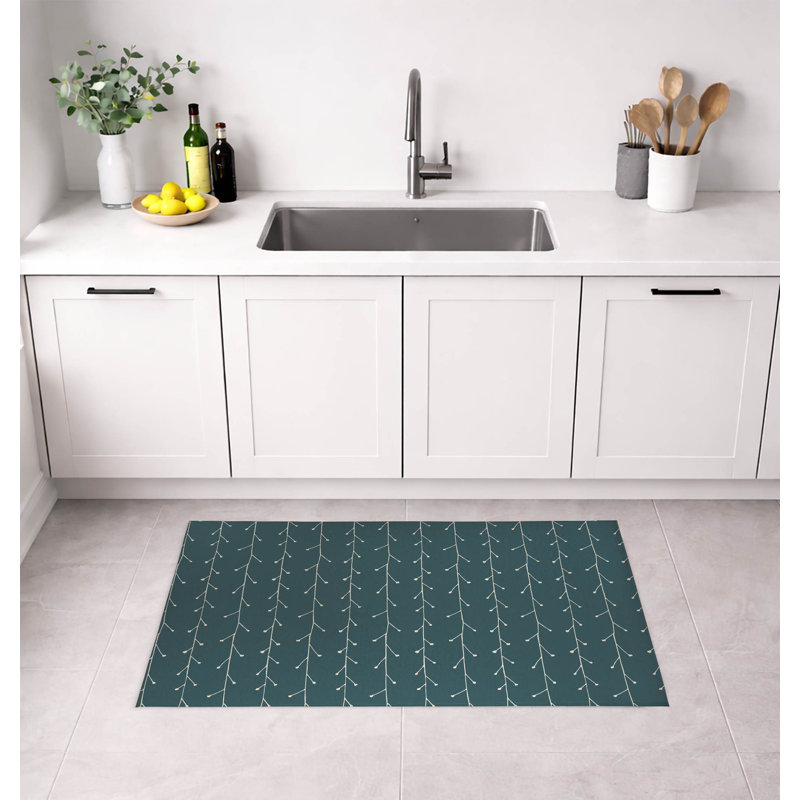 Tapis de cuisine à profil bas Vine Branch, Turquoise poudreux, Rectangle 5 pi x 7 pi