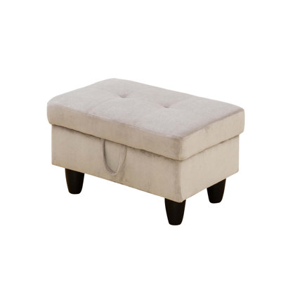 Grey White Corduroy Storage Ottoman, Tufted Upholstered Footrest with Solid Wood Frame for Living Room