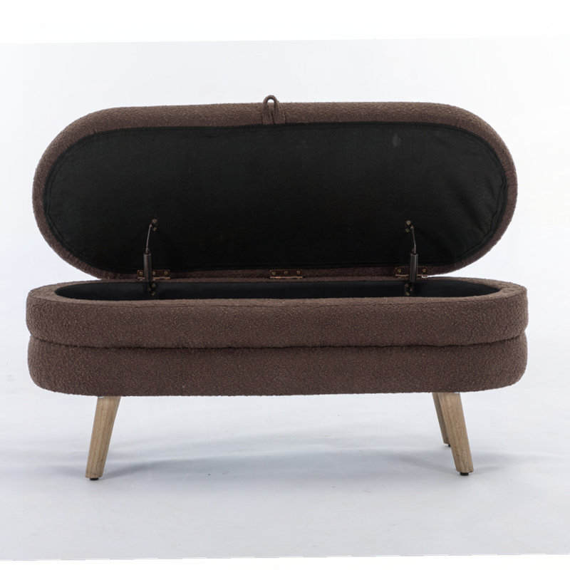 Luxueux banc de rangement Boucle avec pieds en bois, parfait pour l'organisation de la chambre à coucher et du salon, Brun