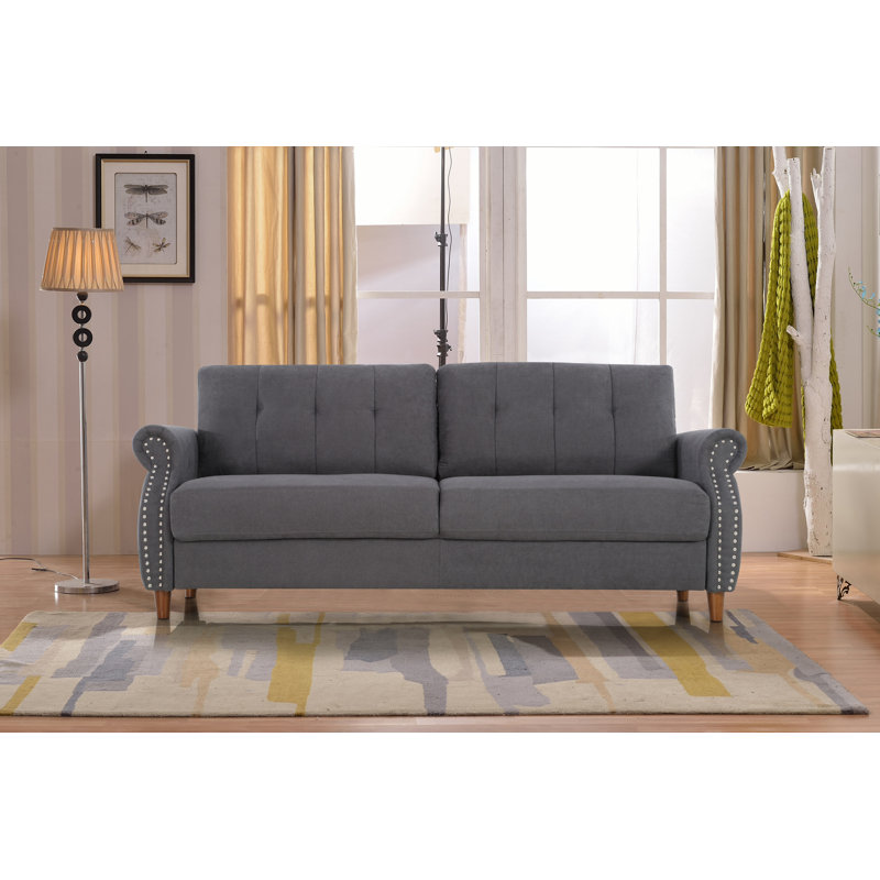 Canapé à accoudoirs roulés 79,53 po Sauter, Polyester gris