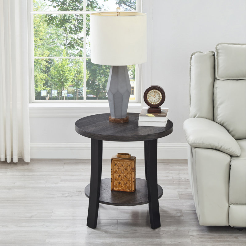Table basse contemporaine à 3 tablettes ovales en bois avec trois tables de bout connectées, couleur gris anthracite, solide et élégante pour le salon, espace de construction