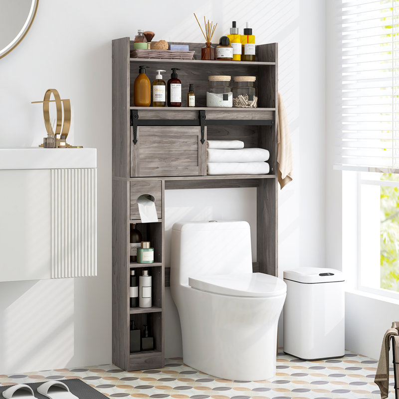 Over The Toilet Storage Cabinet 6-tier Freestanding Toilet Storage Organizer With Smooth Gliding Cabinet Door, Gray