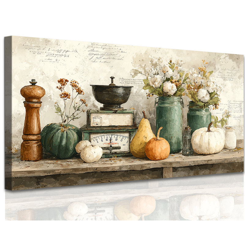 GUTTAY Rustic Kitchen Canvas Wall Art, Vintage Farmhouse Kitchen Pictures Still Life Painting, Country Food and Floral Artwork Prints, Earth Tone Inspirational Wall Decor for Home, 24x48 inches