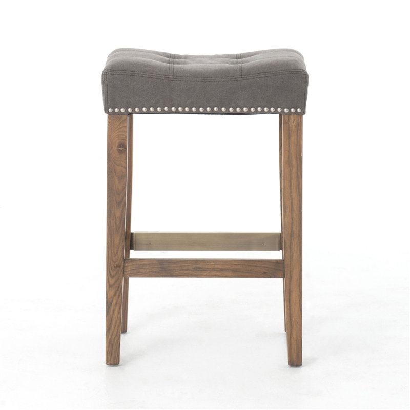 Hylie Nailhead Wood Pub-height Bar Stool 26", Gray