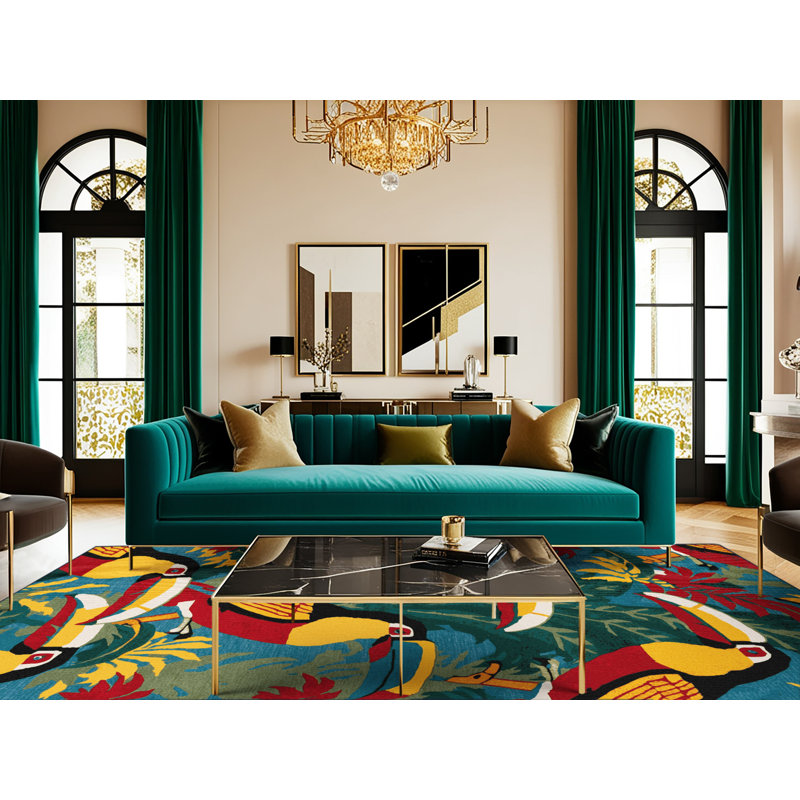 Washable Toucans Hawaiian Area Rug, Round 7'