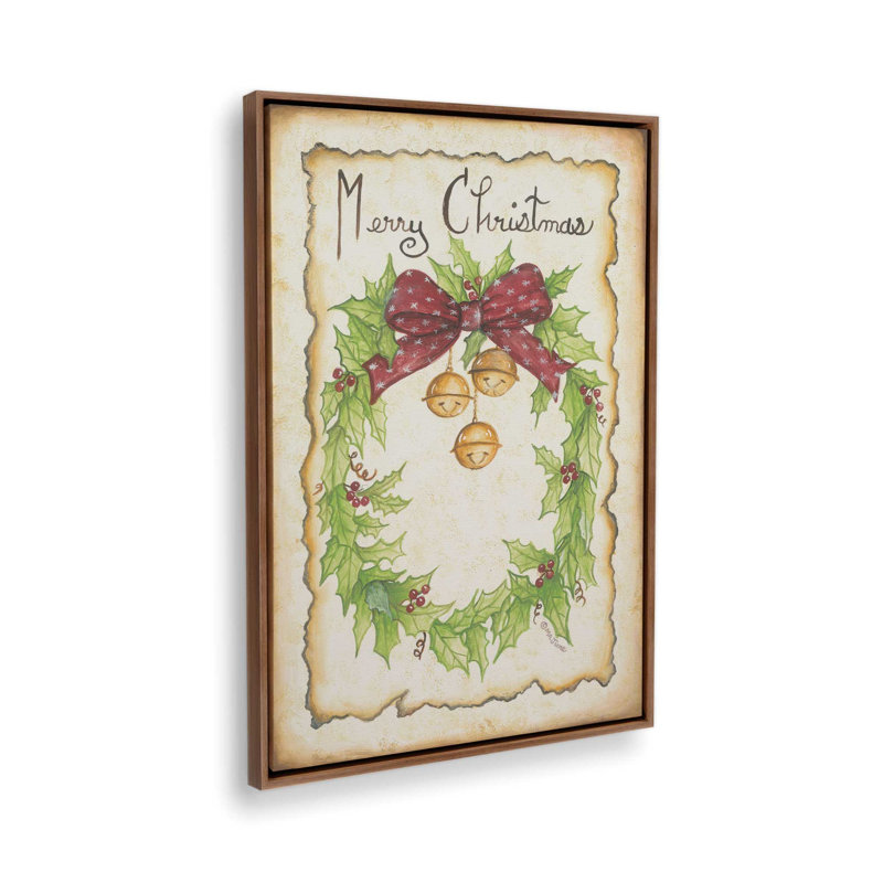 «Holly and Bells» par Mary Ann June, reproduction d'art, L 32 po x H 48 po, Brun, Toile avec cadre