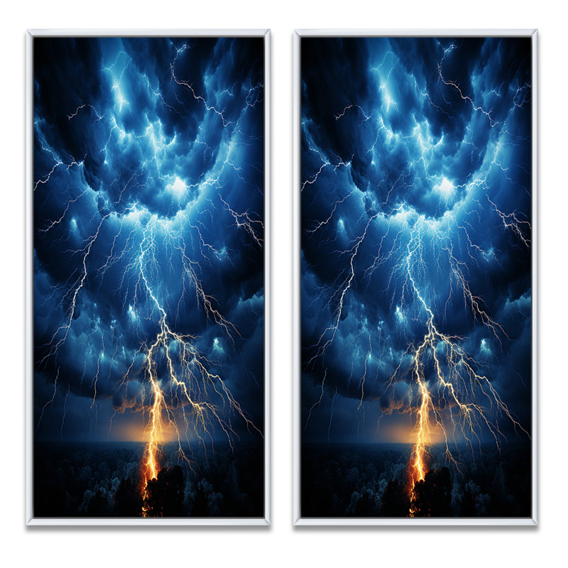 " Lightning Dynamic Illumination " 2 - Pieces, White Framed, 20" H x 24" W