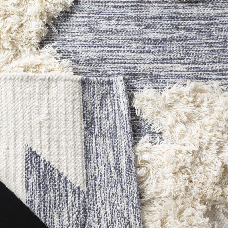 Tapis en laine / coton tissé à la main Inelda bleu marine / ivoire, Rectangle 6 pi x 9 pi
