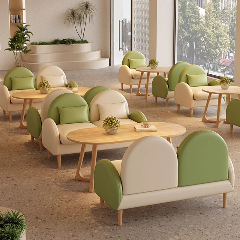Banc rembourré en similicuir Light Luxury Cafe Milk Tea Shop, Similicuir vert clair / blanc cassé