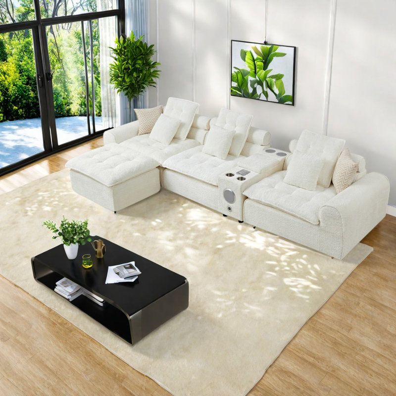 Canapé d'angle surdimensionné 4 places, 143,2 pouces, en boucle blanche, style nuage moderne pour la maison, Blanc