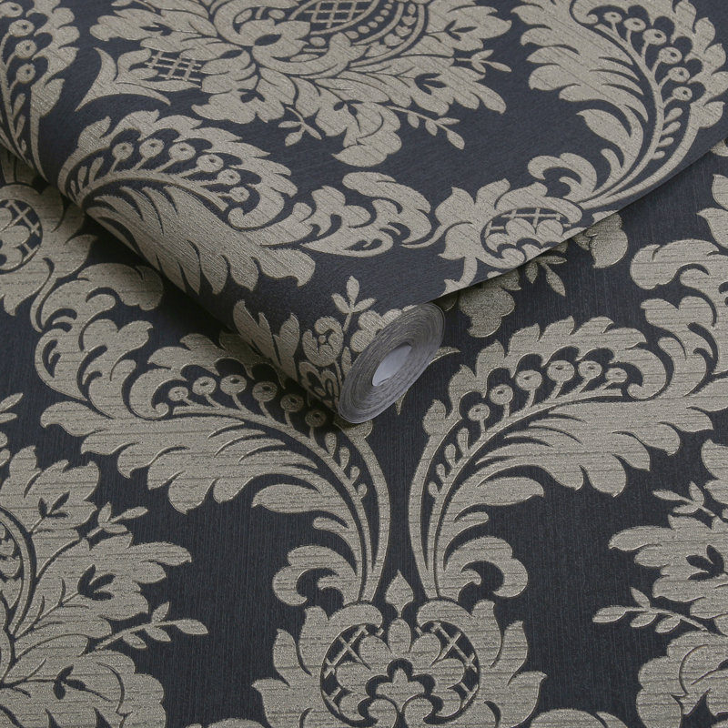 Archive Damask Black and Gold Removable Wallpaper, Black/Gold