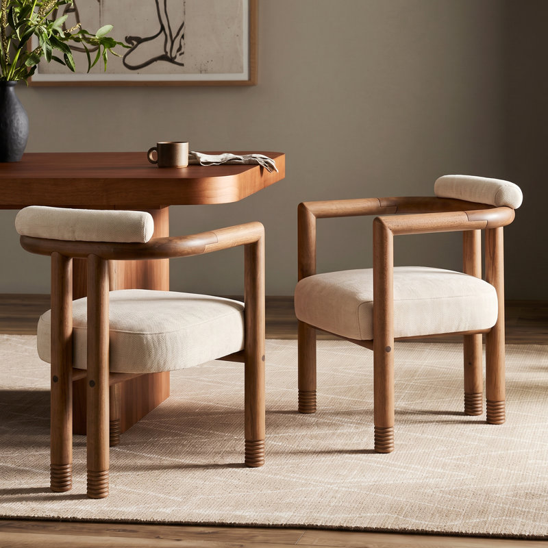 Chaises de salle à manger rembourrées Rowan Mid-Century Modern, Beige Cushion/Dark Brown Frame